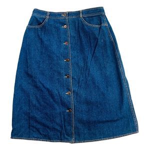 Women's Vintage A-line Denim Blue Jean Skirt Retro Button Kick Split Size 17/18
